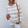 Damen Strickpullover mit Wintermotiv und hochgeschlossenem Kragen