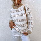 Damen Strickpullover mit Wintermotiv und hochgeschlossenem Kragen