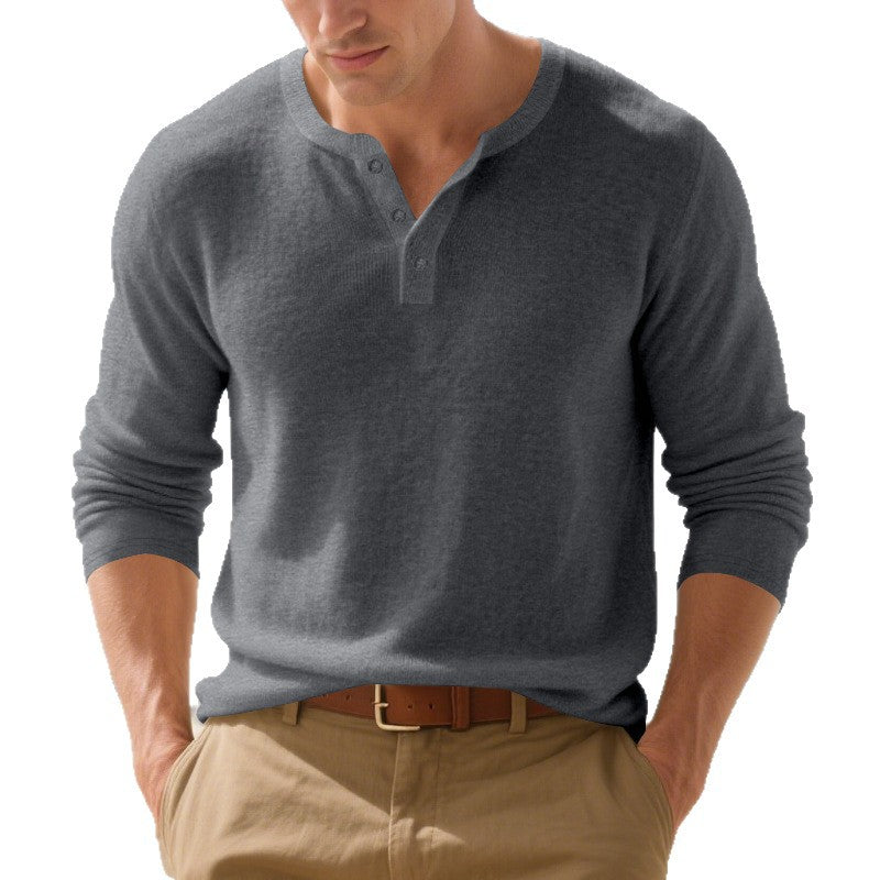 Herren langärmliges Henley-Shirt aus hochwertigem Baumwollmix mit modischen Knopfdetails R&B