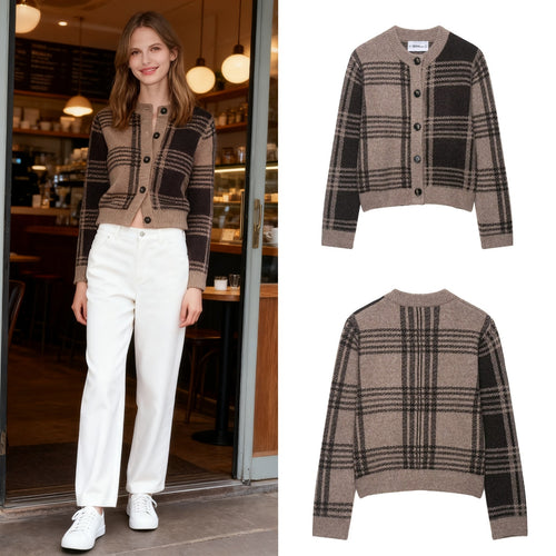 Damen Modische Karostrickjacke R&B