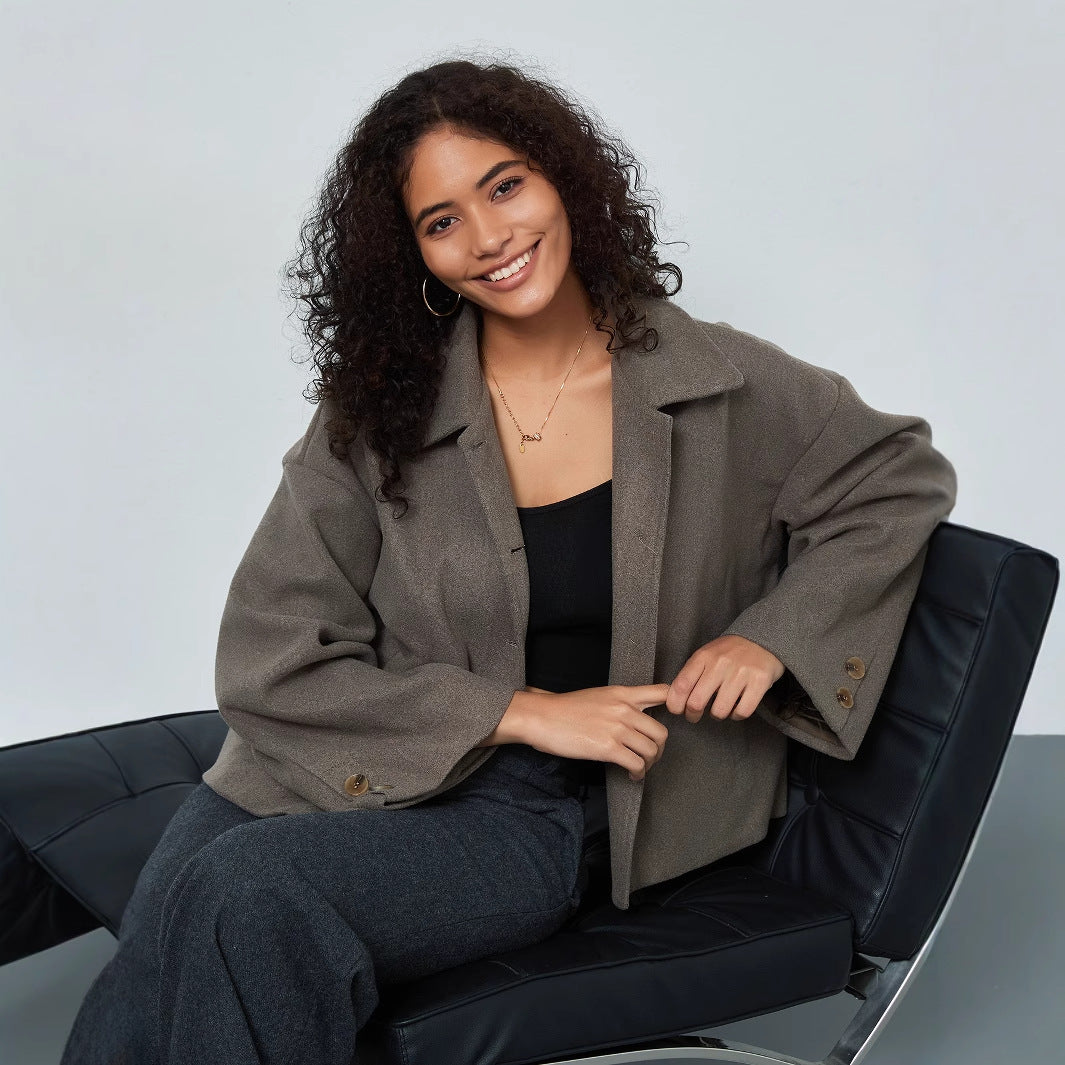Damen lässige Oversize-Jacke mit doppelter Knopfleiste R&B