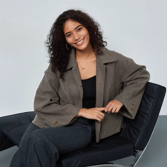 Damen lässige Oversize-Jacke mit doppelter Knopfleiste R&B