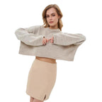 Damen Crop-Pullover im lässigen Oversized-Stil mit weiten Ärmeln und strukturiertem Design R&B
