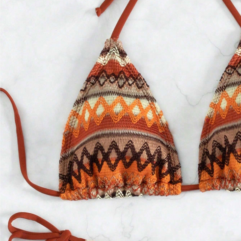 Damen Triangel-Bikini mit trendigem Ethno-Muster und verstellbaren Bindebändern R&B