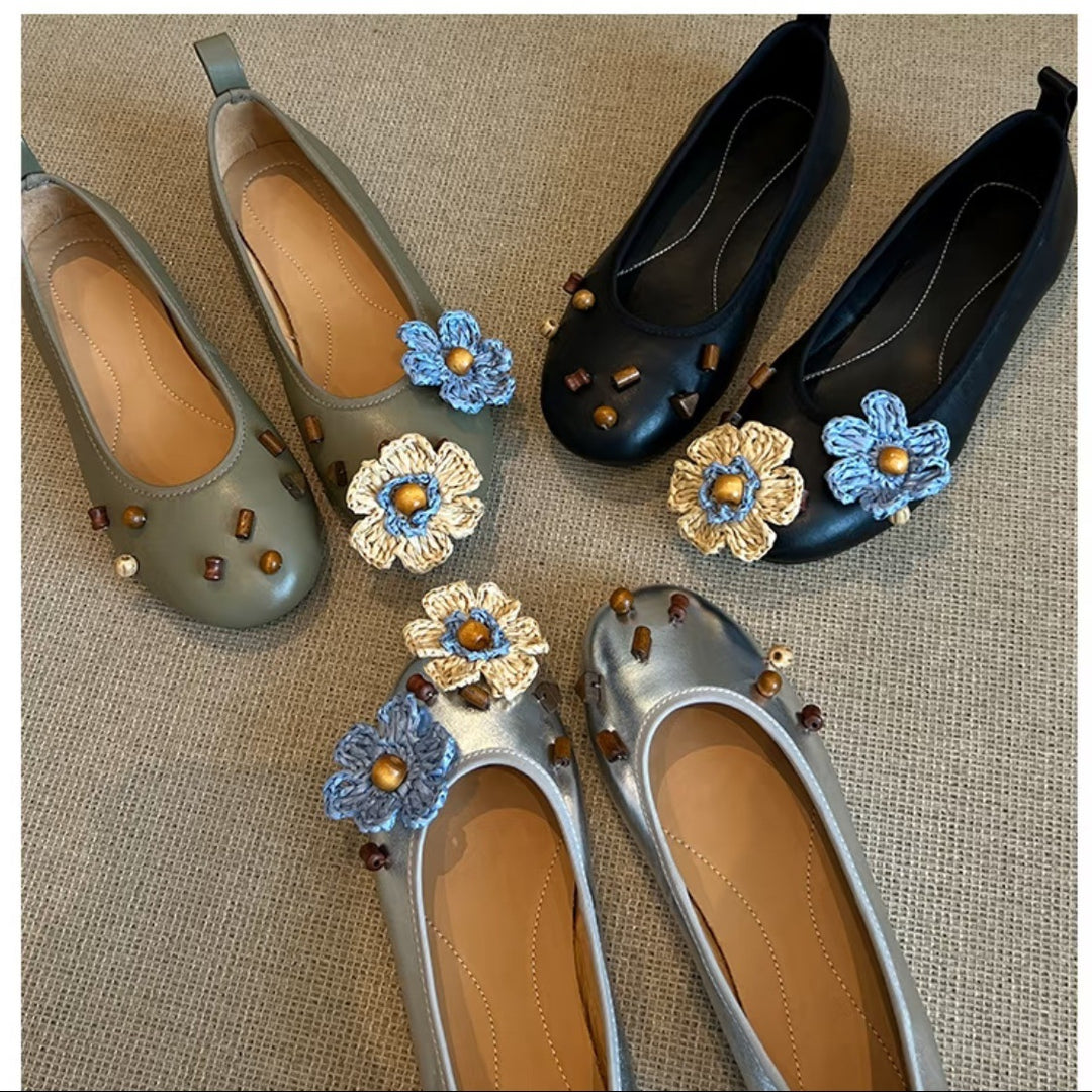 Damen Ballerinas mit floralem Dekor und schimmernder Oberfläche R&B