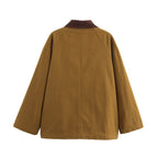 Damen lässige Utility-Jacke mit funktionalen Taschen und praktischer Knopfverschluss R&B