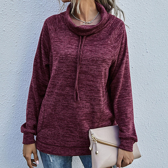 Damen lässiger Pullover mit hohem Kragen und praktischen Taschen R&B