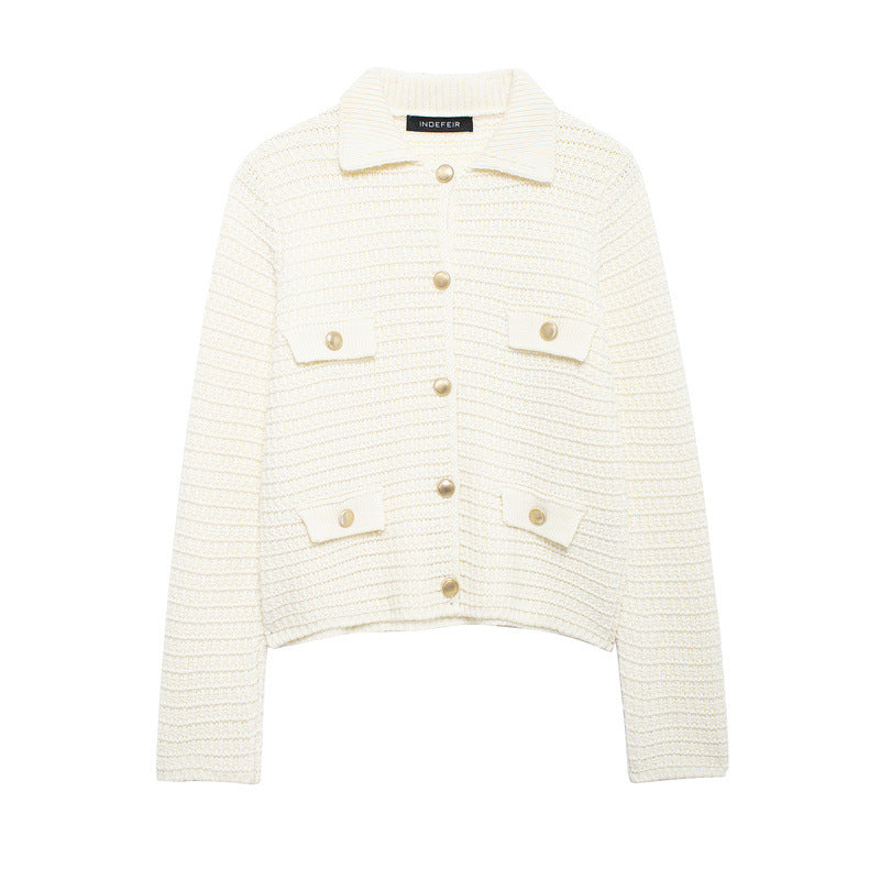 Damen Kurze Strickjacke mit Knopfdetails und aufgesetzten Taschen R&B