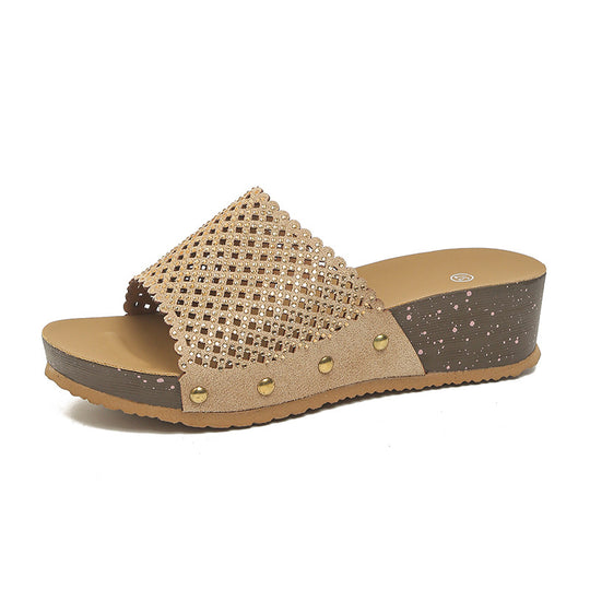 Damen Wedge-Pantoletten mit Glitzer- und Leopardenmuster R&B