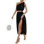 Damen Wickelkleid mit asymmetrischem Ausschnitt und Schwungvollem Saum R&B
