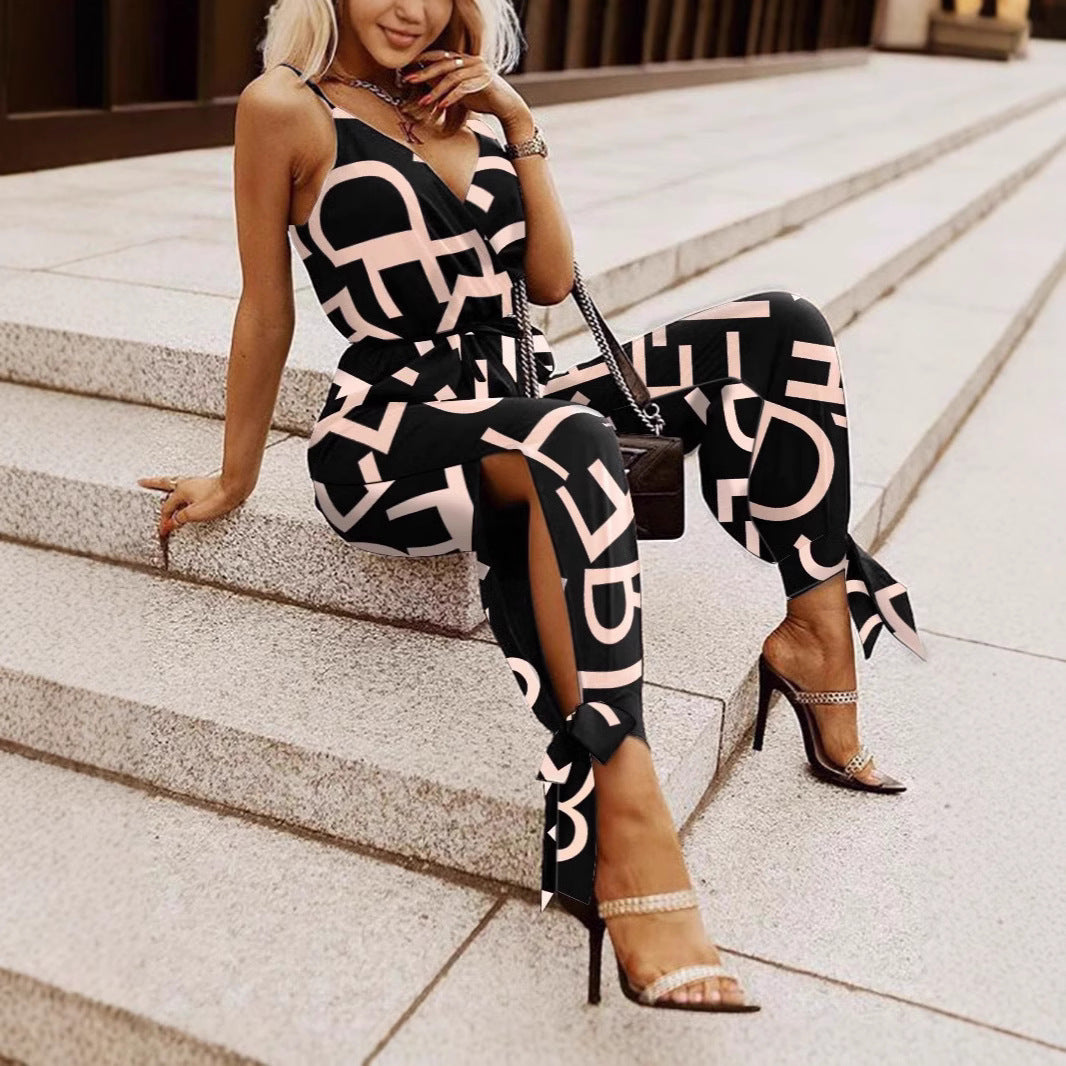 Damen Modischer Jumpsuit mit grafischem Design und figurbetontem Schnitt