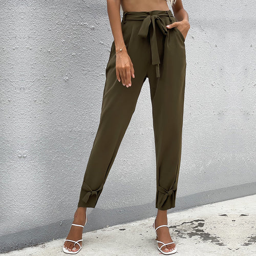 Damen lockere Culotte-Hose mit eleganten Schleifen-Details und Bindegürtel R&B
