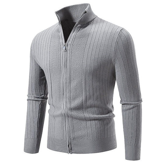 Herren stylische Strickjacke mit hohem Stehkragen und modischem Reißverschluss R&B