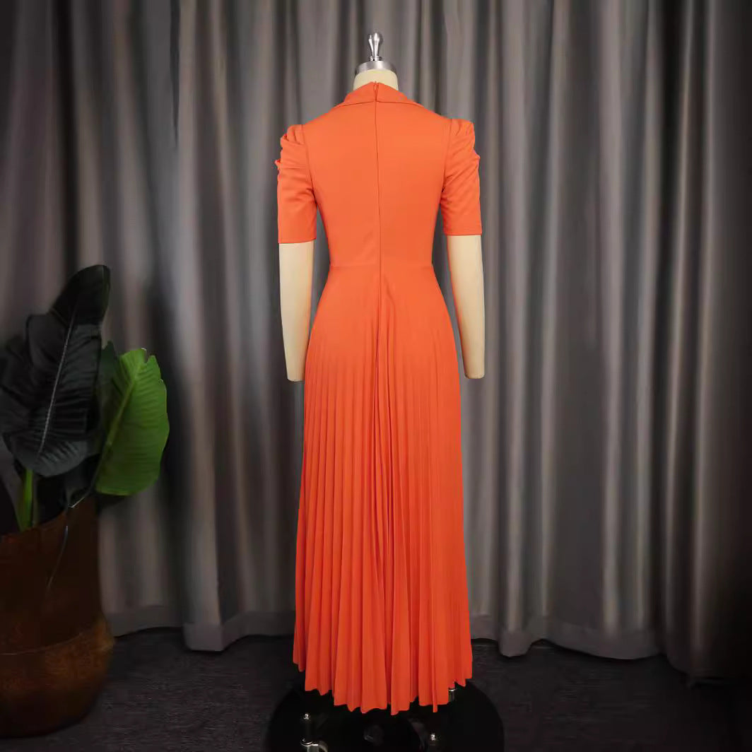 Damen elegantes Wickelkleid mit plissiertem Rock und Puffärmeln R&B