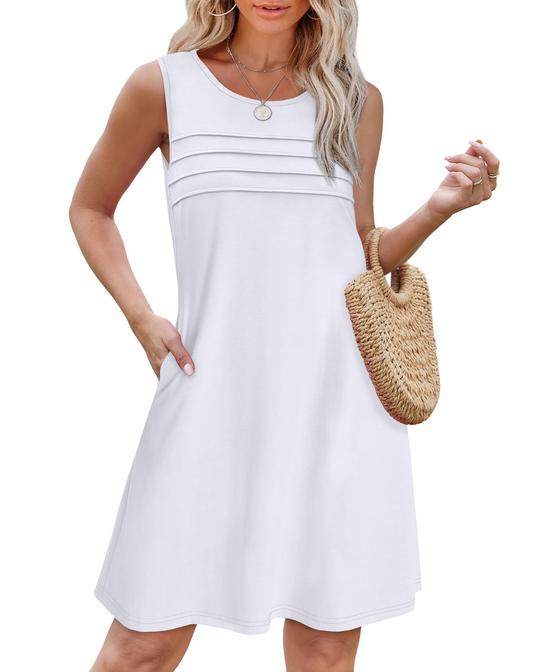 Damen Sommerkleid mit eleganter Faltenstruktur und praktischen Eingrifftaschen R&B