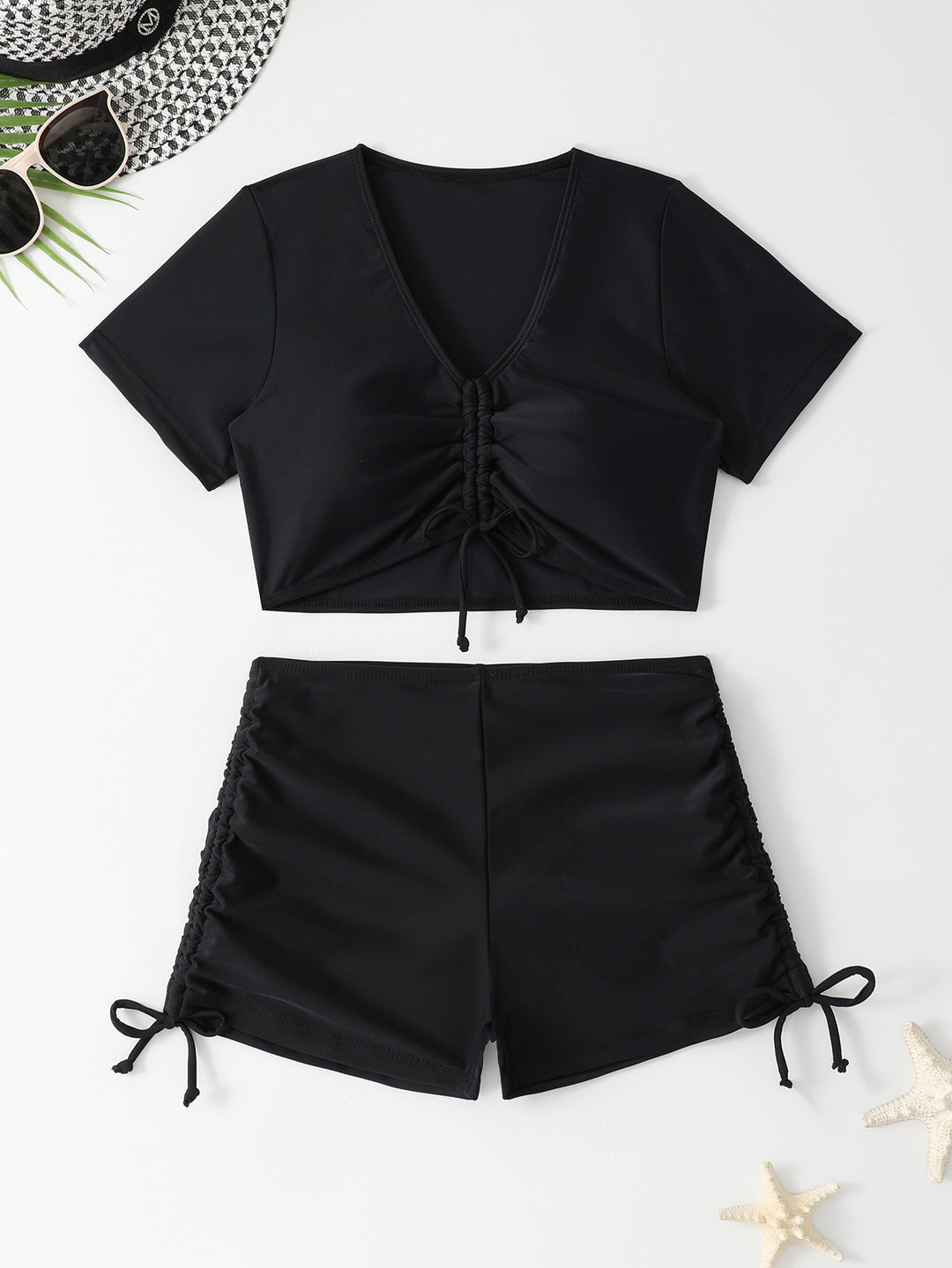 Damen Sportliches Crop-Top und Shorts-Set R&B