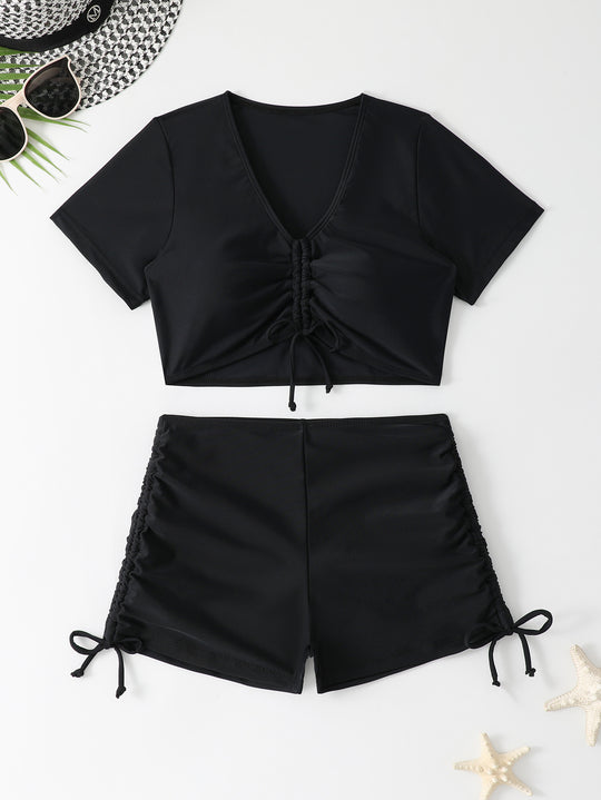 Damen Sportliches Crop-Top und Shorts-Set R&B