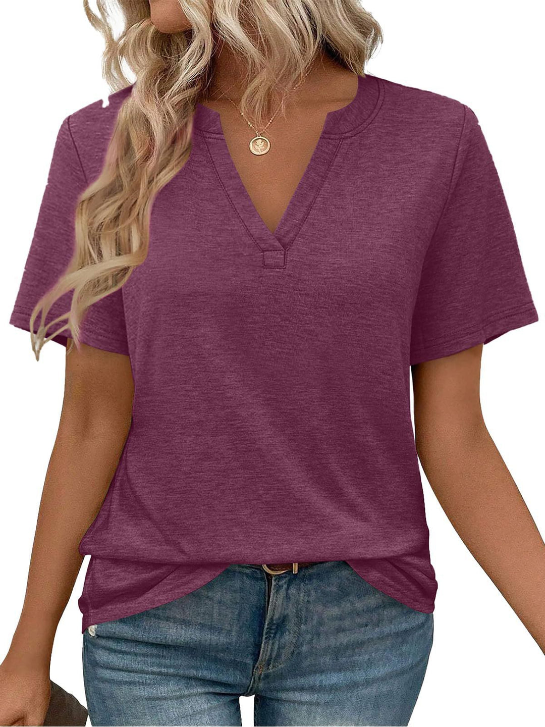 Damen V-Ausschnitt Kurzarm T-Shirt aus angenehmem Baumwollmix mit lässigem Schnitt R&B
