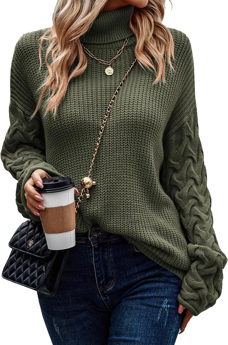Damen Grobstrickpullover mit modernem Zopfdesign und hohem Kragen R&B