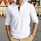 Herren Langarm-Henley-Shirt mit Knopfleiste und eleganten Akzenten R&B