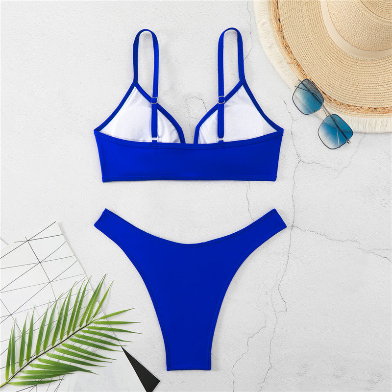 Damen Triangelbikini mit hoch geschnittenem Slip und verstellbaren Trägern R&B