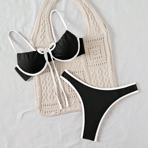 Damen Bikiniset mit feinem Wellenmuster und verstellbaren Trägern R&B
