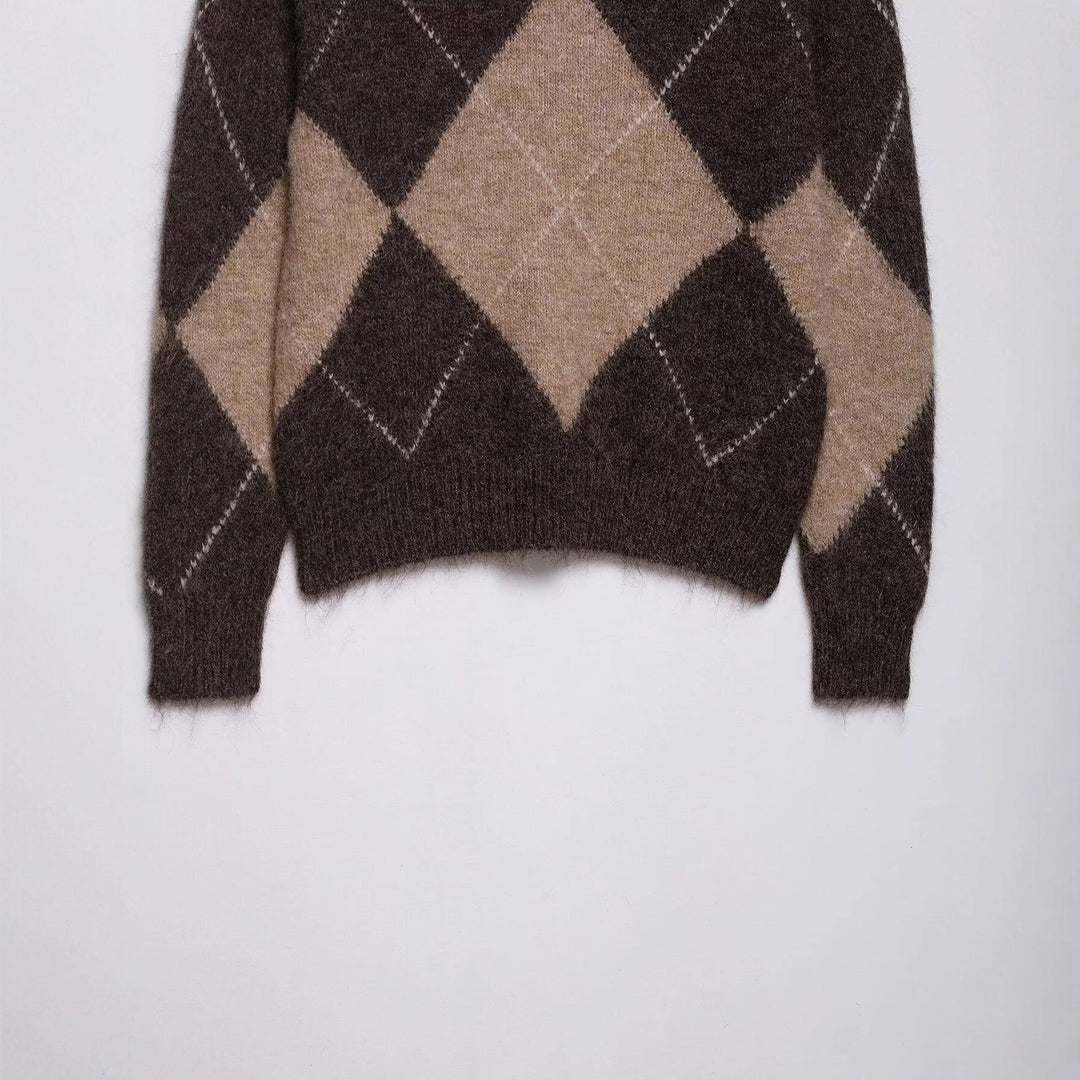 Damen lässiger Strickpullover mit modernem Rauten-Muster R&B
