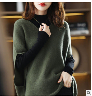 Damen Strickponcho mit V-Ausschnitt und eleganter Silhouette R&B