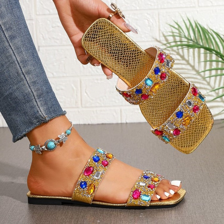 Damen elegante Flip-Flops mit funkelnden Stein-Applikationen R&B