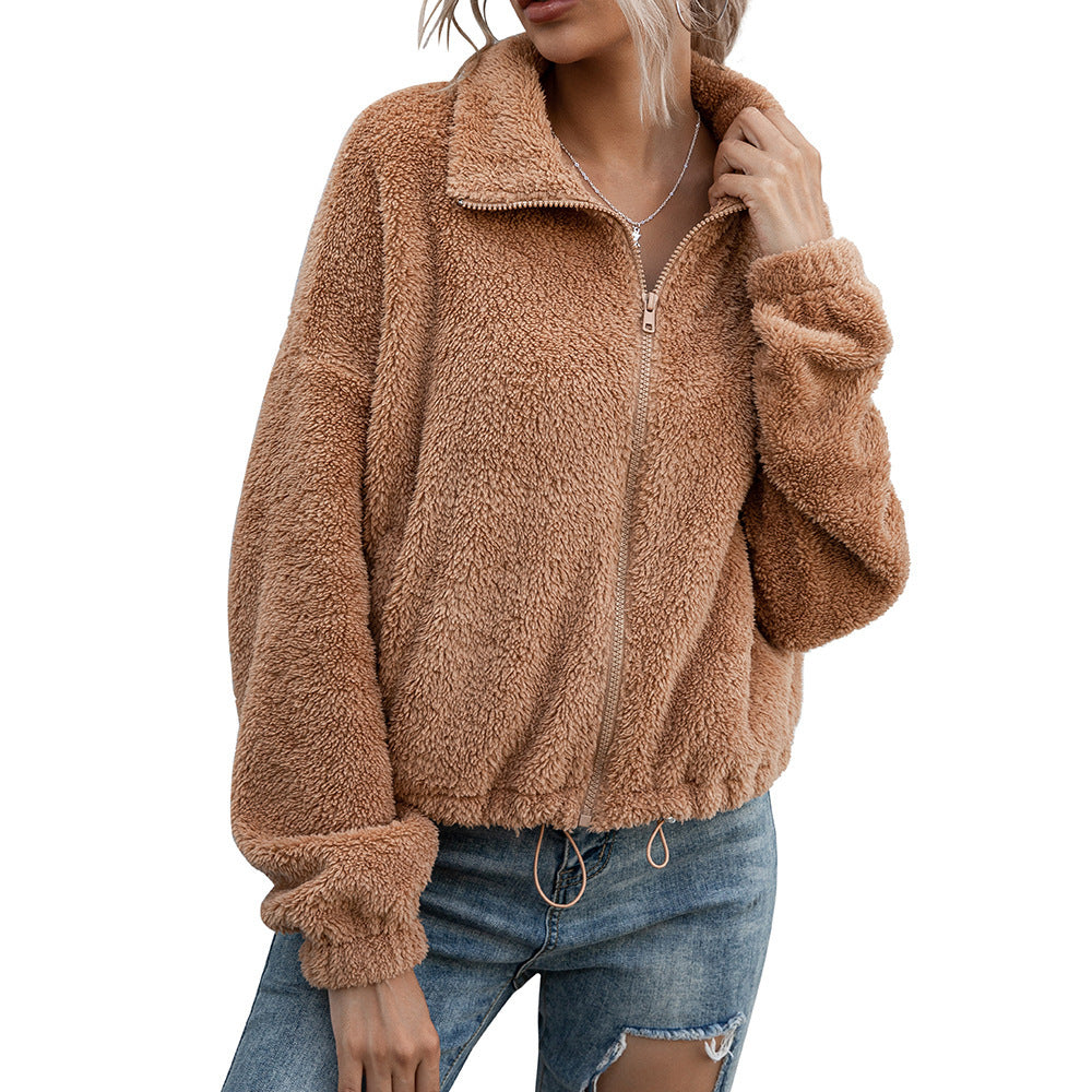 Damen Fleecejacke mit hohem Kragen und elastischem Bund R&B