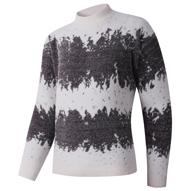 Damen kreativer Strickpullover mit hohem Kragen und einzigartigem Muster R&B