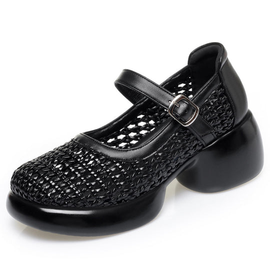 Damen Mary Jane Ballerinas mit modischem Flecht-Design und bequemer Sohle R&B