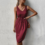 Damen lässiges Midikleid mit hohem Kragen und regulierbarem Gürtel R&B