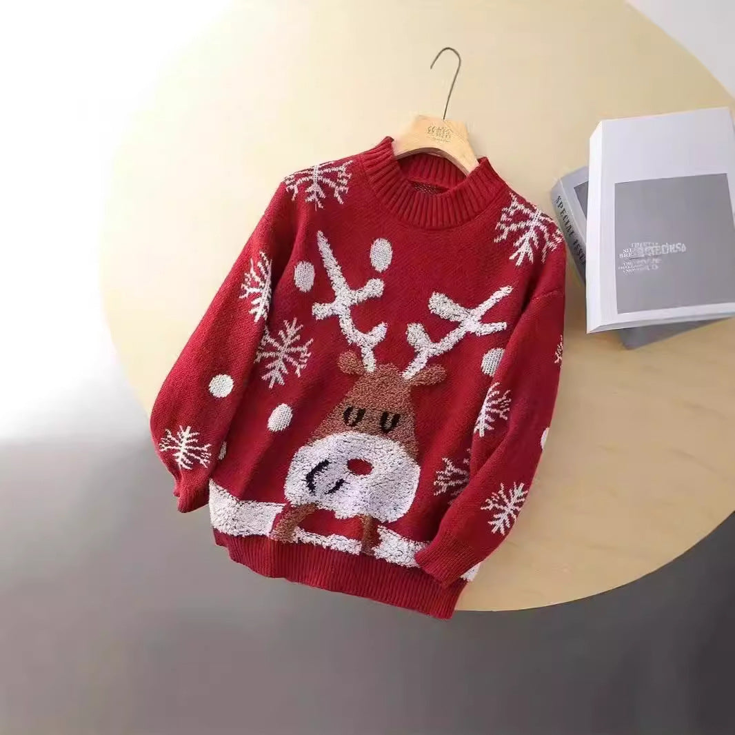 Damen festlicher Strickpullover mit Rentier-Motiv und Schneeflocken R&B