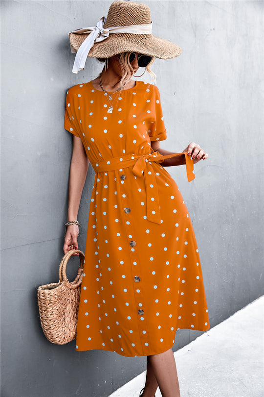 Damen Kleid mit Knopfleiste und modernen Punkte-Design R&B