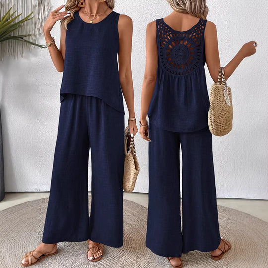 Damen luftiges Sommer-Set mit gehäkeltem Rückenteil und weitem Schnitt R&B
