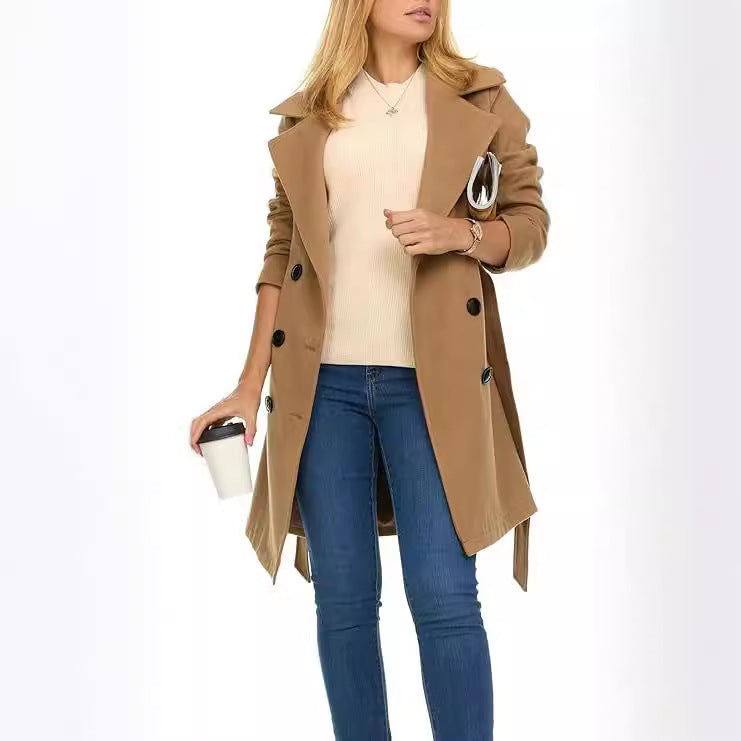 Damen Trenchcoat mit asymmetrischem Saum und breitem Kragen R&B
