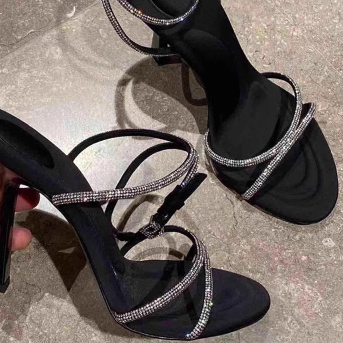 Damen elegante High Heel Sandalen mit raffinierten Riemchen und transparenten Akzenten R&B