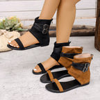 Damen modische Offene Stiefelsandalen mit Schnallen- und Reißverschluss-Detail R&B