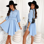Damen Hemdblusenkleid mit taillierter Gürtel und asymmetrischem Saum R&B