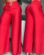 Damen weite Sommerhose mit stylischem Gürtel R&B