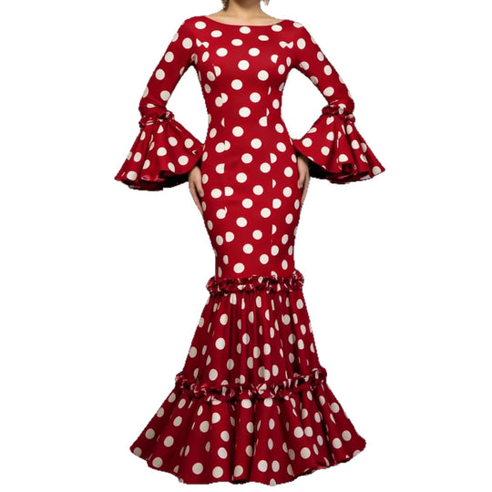 Damen Elegantes Maxikleid mit auffälligem Volant und Polka-Dots R&B