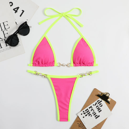 Damen Triangel-Bikini mit modischem Rippdesign und dekorativen Elementen R&B