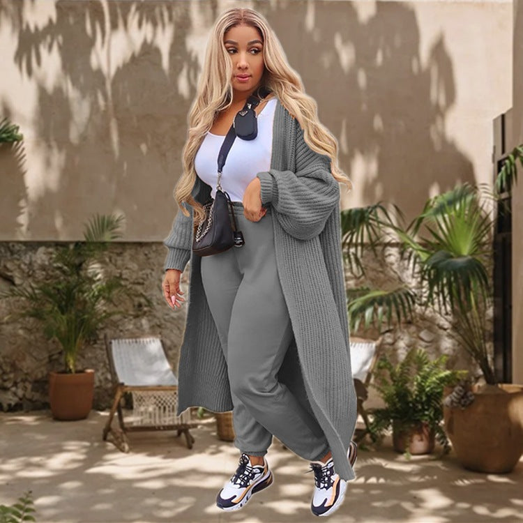 Damen Langer Strickcardigan mit lässigem Schnitt und tiefem V-Ausschnitt R&B