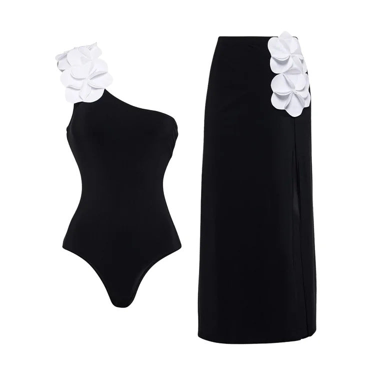 Damen Schwimmanzug mit floralem Oberteil und eleganter Maxi-Rock R&B