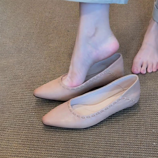 Damen elegante Ballerinas mit hochwertiger Lederoberfläche und modischem Lochmuster R&B