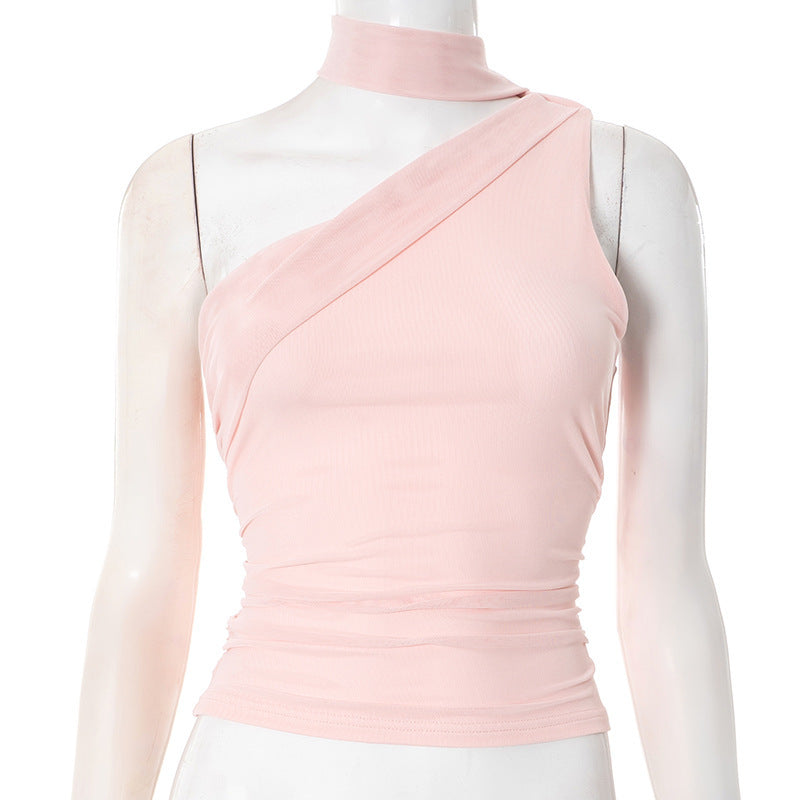 Damen asymmetrisches Wickeloberteil mit hohem Kragen und eleganter Taillierung R&B