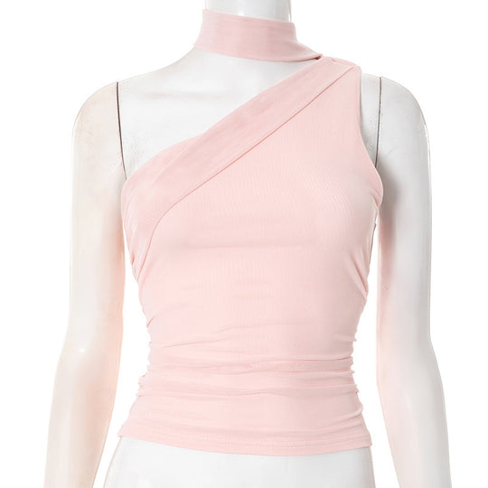 Damen asymmetrisches Wickeloberteil mit hohem Kragen und eleganter Taillierung R&B