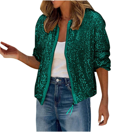 Damen Glitzernde Bomberjacke mit Reißverschluss R&B