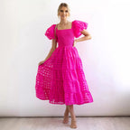 Damen Sommerliches Maxikleid mit voluminösen Puffärmeln und elastischem Taillenbereich R&B